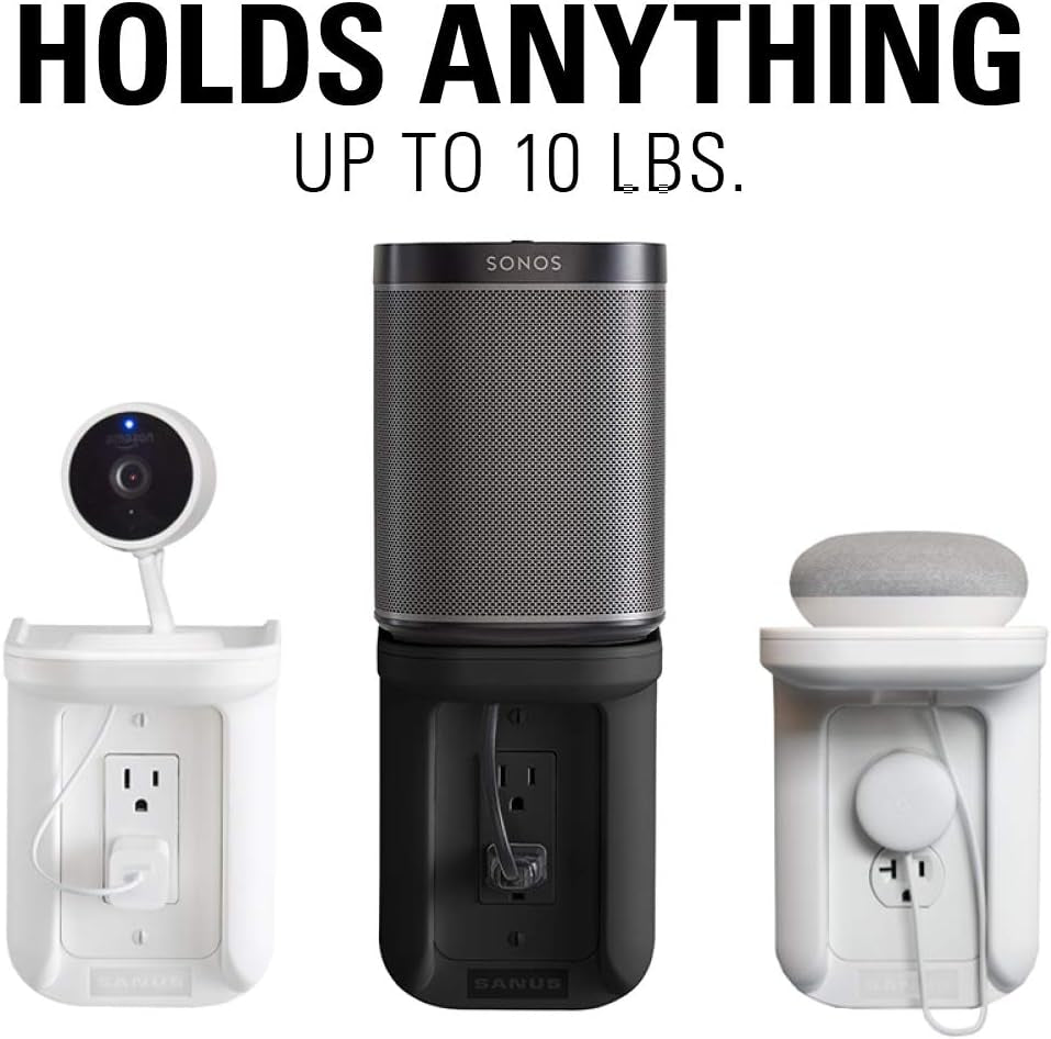 Outlet Shelf Speaker Mount - Heavy Duty Shelf Holds Devices up to 10 Lbs - DIY Install Works with Both Standard & Decora Outlets - Perfect for Sonos & Other Smart Speakers