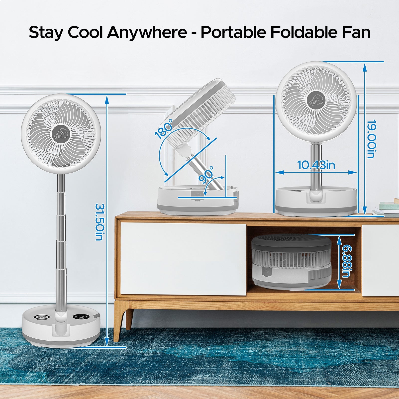 Neofeel Portable Oscillating Standing Fan, 40000mAh Rechargeable Battery Operated Fan with Remote/Timer, RGB Lighting Fan, Pedestal Floor Fan for Bedroom Party Camping (White, 40000mAh)-1