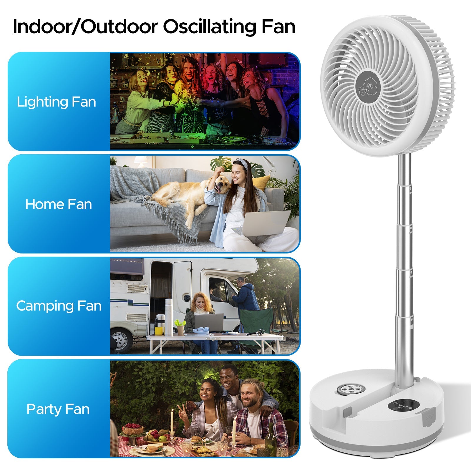 Neofeel Portable Oscillating Standing Fan, 40000mAh Rechargeable Battery Operated Fan with Remote/Timer, RGB Lighting Fan, Pedestal Floor Fan for Bedroom Party Camping (White, 40000mAh)-2
