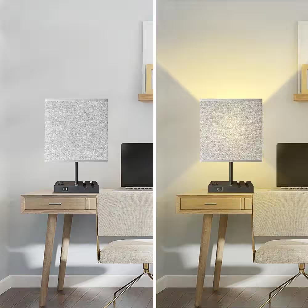 17 In. Grey Table Lamp with USB Port and Charging Dock