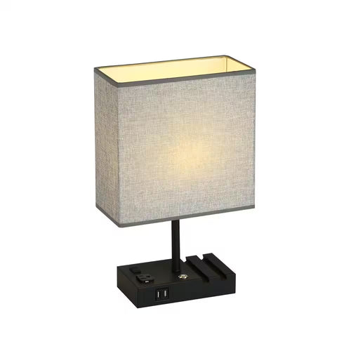 17 In. Grey Table Lamp with USB Port and Charging Dock
