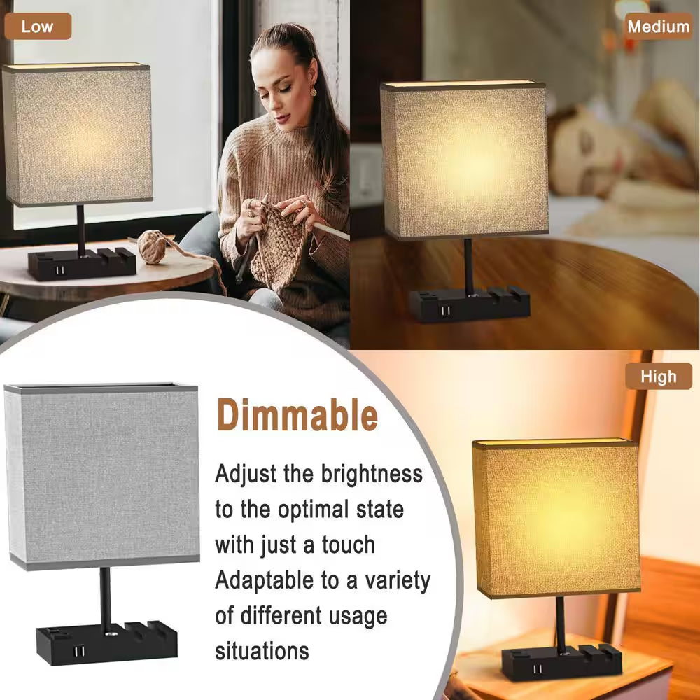 17 In. Grey Table Lamp with USB Port and Charging Dock