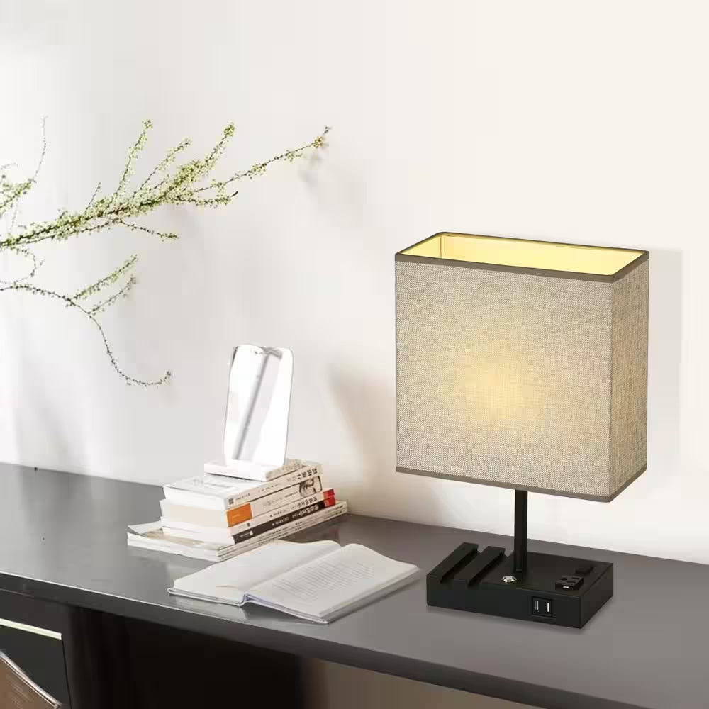 17 In. Grey Table Lamp with USB Port and Charging Dock