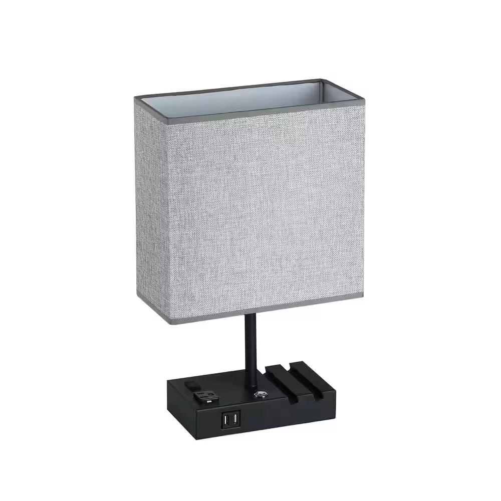 17 In. Grey Table Lamp with USB Port and Charging Dock