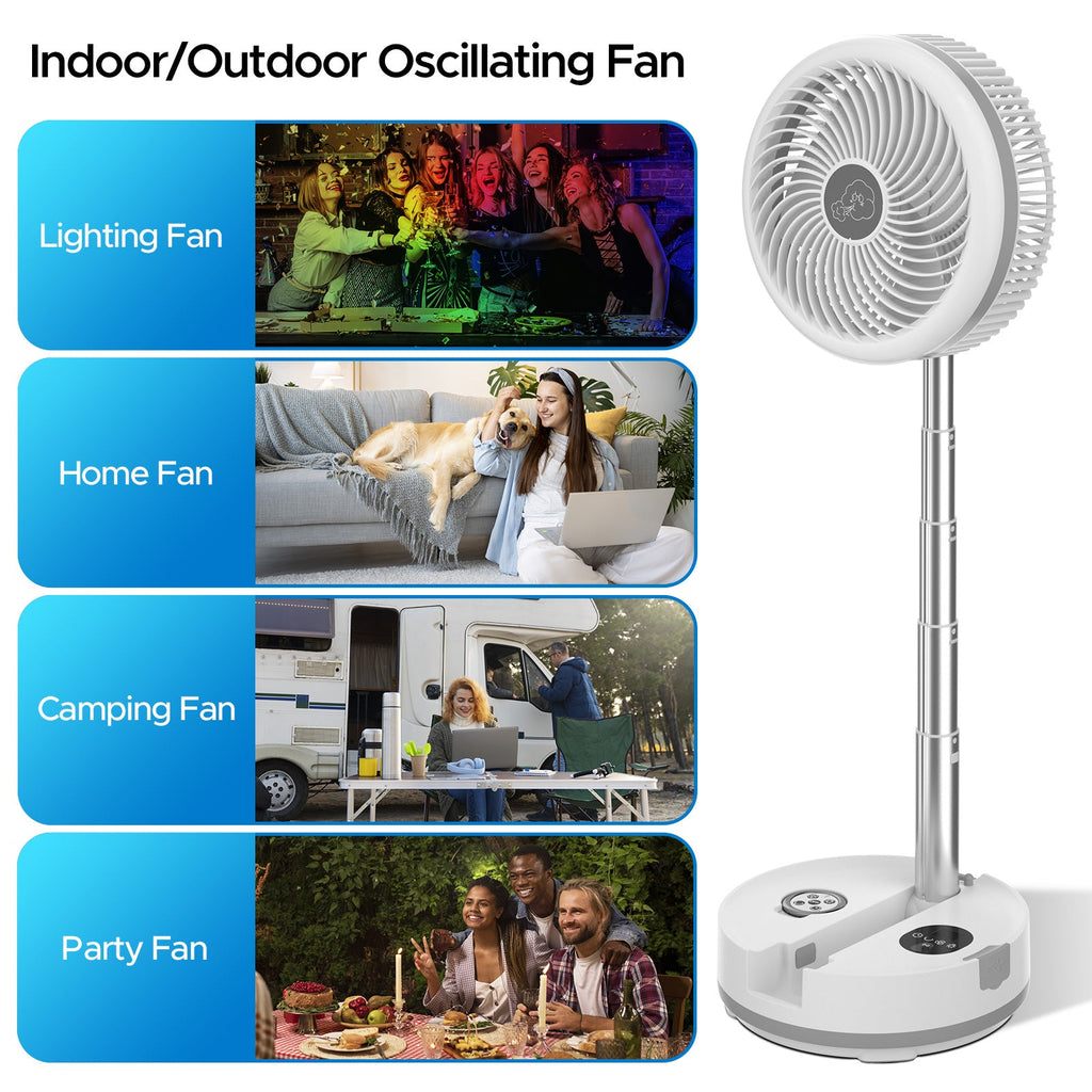Neofeel Portable Oscillating Standing Fan, 40000mAh Rechargeable Battery Operated Fan with Remote/Timer, RGB Lighting Fan, Pedestal Floor Fan for Bedroom Party Camping (White, 40000mAh)-2
