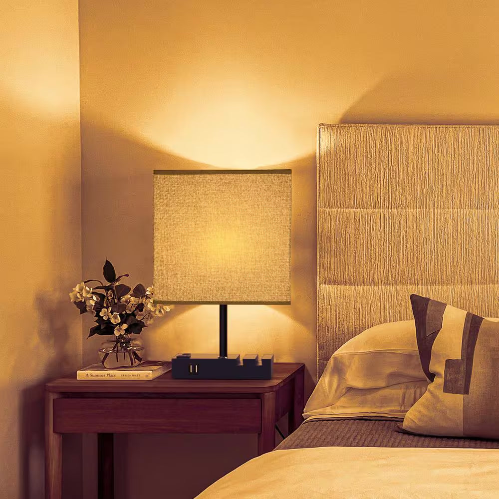 17 In. Grey Table Lamp with USB Port and Charging Dock