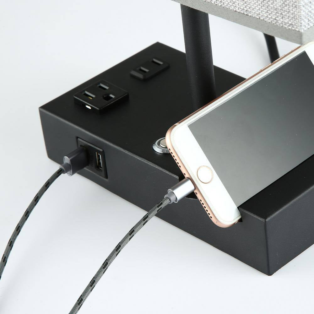 17 In. Grey Table Lamp with USB Port and Charging Dock